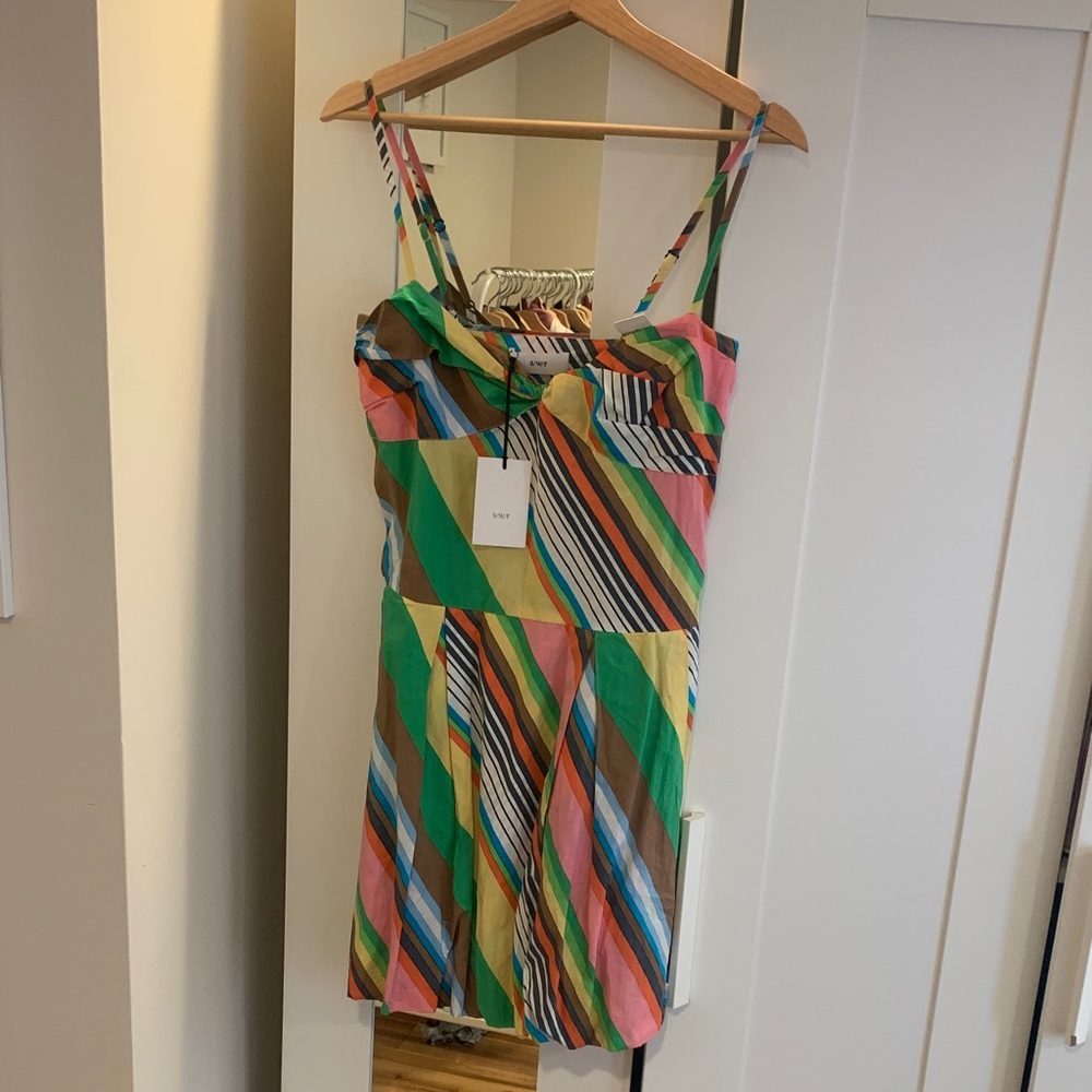 NWT S/W/F Anthropologie Fitted Balloon Striped Mini Dress